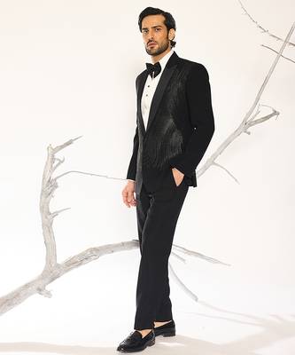 Black embroidered faux cotton tuxedo 4