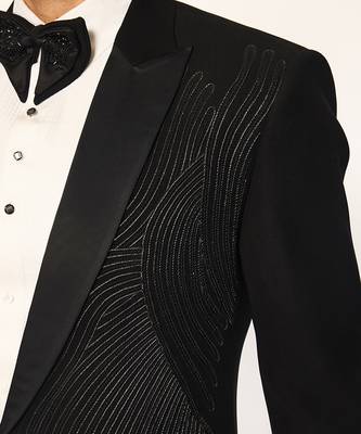 Black embroidered faux cotton tuxedo 5