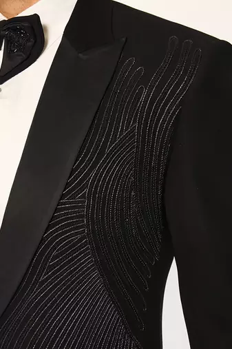 Black embroidered faux cotton tuxedo