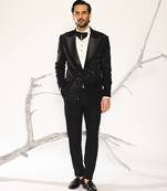 Black embroidered faux cotton tuxedo
