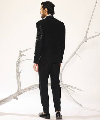 Black embroidered faux cotton tuxedo 3