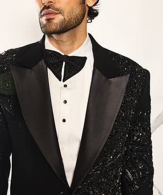 Black embroidered faux cotton tuxedo 4