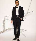 Black embroidered faux cotton tuxedo