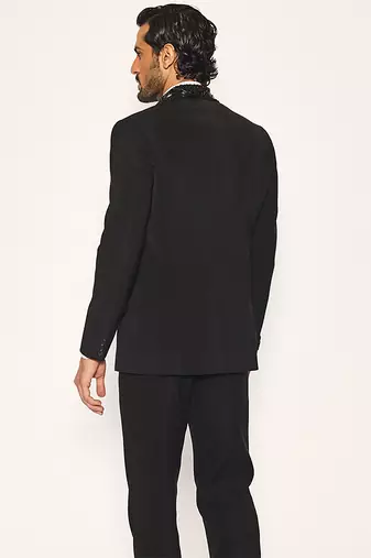 Black embroidered faux cotton tuxedo
