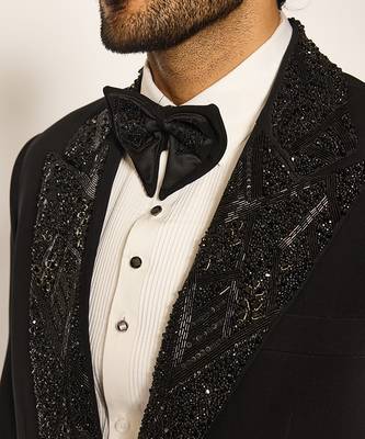 Black embroidered faux cotton tuxedo 4