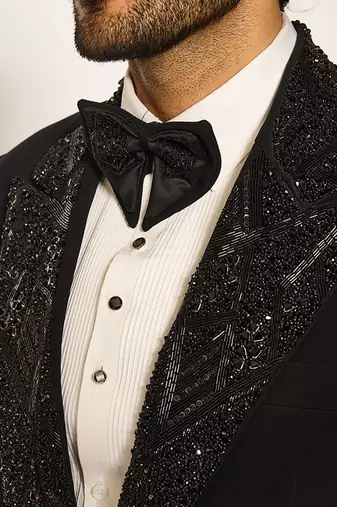 Black embroidered faux cotton tuxedo