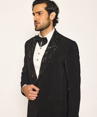 Black embroidered faux cotton tuxedo 5
