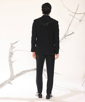 Black embroidered woolen blend tuxedo 2