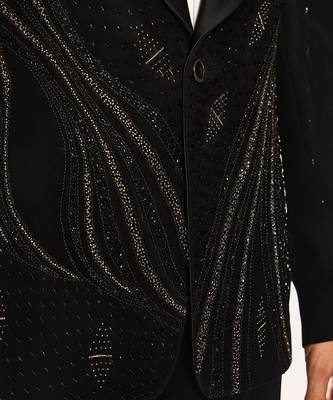 Black embroidered faux cotton tuxedo 2