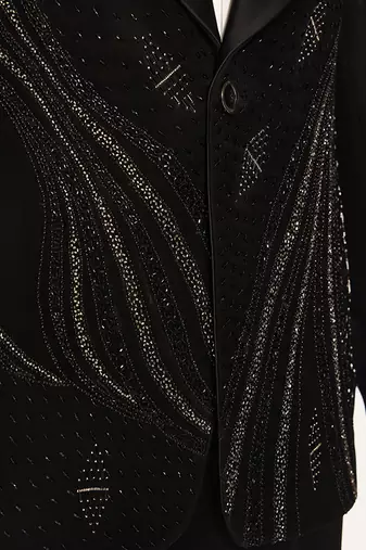 Black embroidered faux cotton tuxedo
