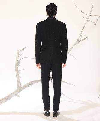 Black embroidered faux cotton tuxedo 3