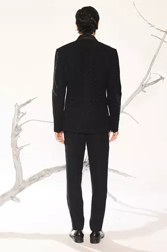 Black embroidered faux cotton tuxedo