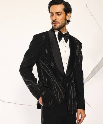 Black embroidered faux cotton tuxedo 4