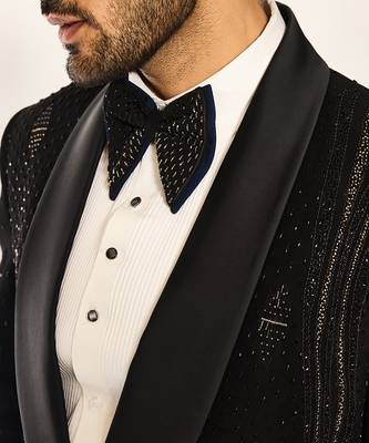 Black embroidered faux cotton tuxedo 5