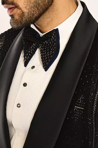 Black embroidered faux cotton tuxedo