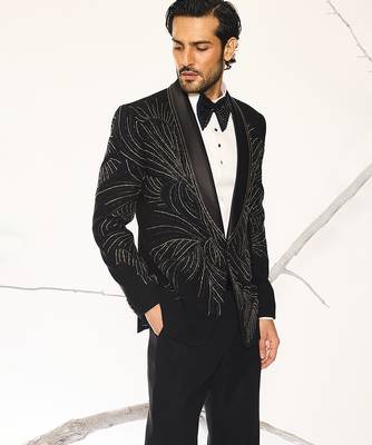 Black embroidered faux cotton tuxedo 2