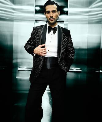 Black embroidered faux cotton tuxedo 3