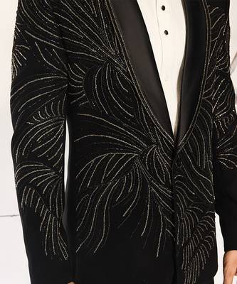 Black embroidered faux cotton tuxedo 5