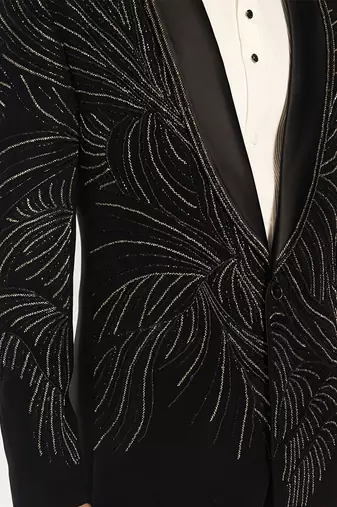 Black embroidered faux cotton tuxedo