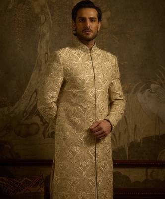 White embroidered silk sherwani 2