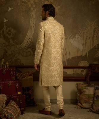 White embroidered silk sherwani 3