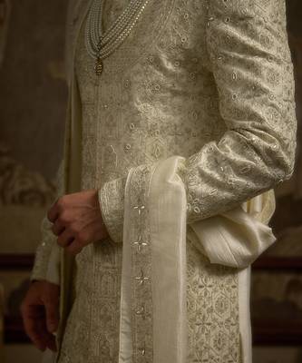 White embroidered silk sherwani 3
