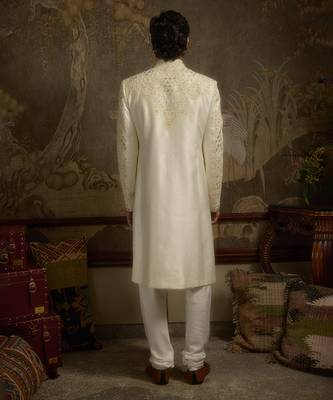 White embroidered silk sherwani 3