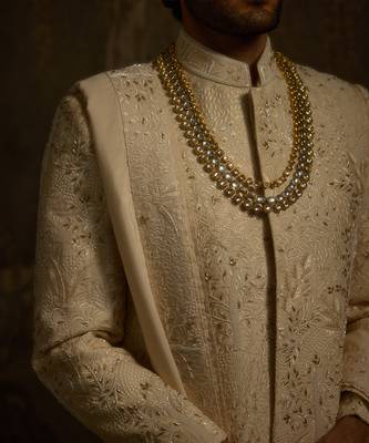 Gold embroidered silk sherwani 2