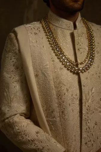 Gold embroidered silk sherwani