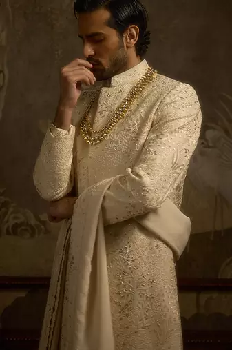 Gold embroidered silk sherwani