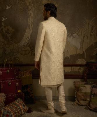 Gold embroidered silk sherwani 4