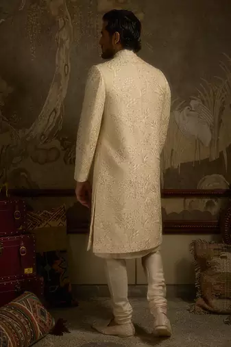 Gold embroidered silk sherwani