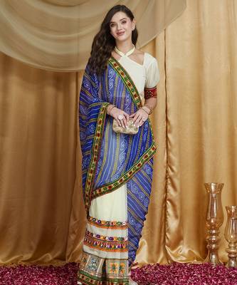 Riva enterprise women's designer kutchi embroidery georgette saree with blouse 1