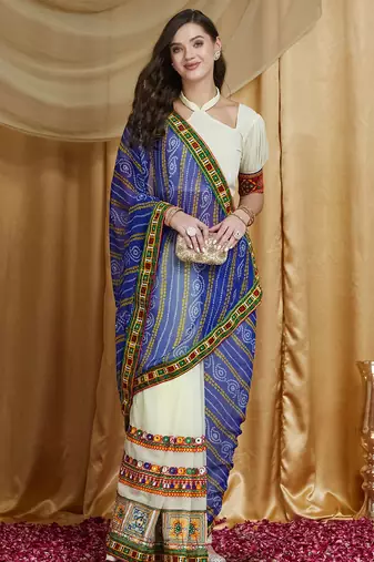 Riva enterprise women's designer kutchi embroidery georgette saree with blouse