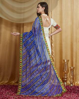 Riva enterprise women's designer kutchi embroidery georgette saree with blouse 2