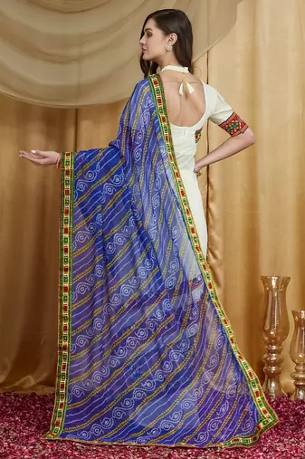 Riva enterprise women's designer kutchi embroidery georgette saree with blouse