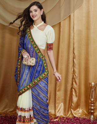 Riva enterprise women's designer kutchi embroidery georgette saree with blouse 3