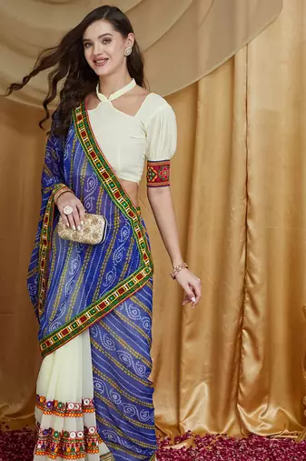 Riva enterprise women's designer kutchi embroidery georgette saree with blouse