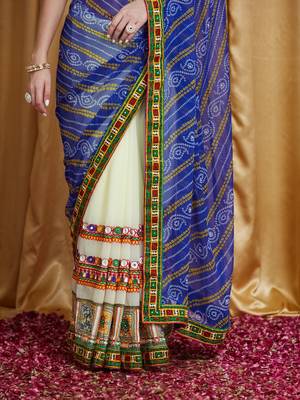 Riva enterprise women's designer kutchi embroidery georgette saree with blouse 4