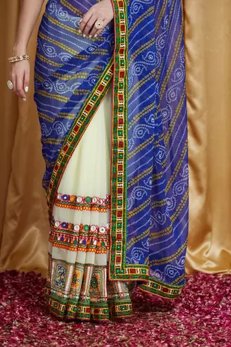 Riva enterprise women's designer kutchi embroidery georgette saree with blouse