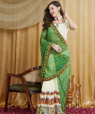 Riva enterprise women's designer kutchi embroidery georgette saree with blouse 1