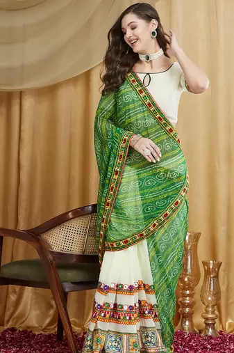 Riva enterprise women's designer kutchi embroidery georgette saree with blouse