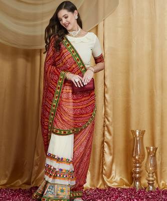 Riva enterprise women's designer kutchi embroidery georgette saree with blouse 1
