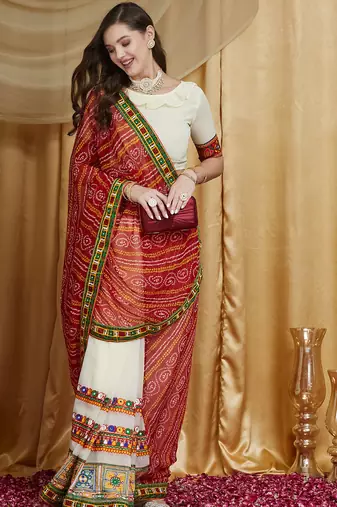 Riva enterprise women's designer kutchi embroidery georgette saree with blouse
