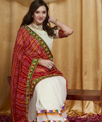 Riva enterprise women's designer kutchi embroidery georgette saree with blouse 3