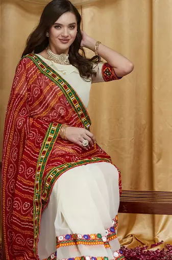 Riva enterprise women's designer kutchi embroidery georgette saree with blouse