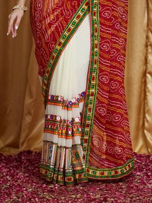 Riva enterprise women's designer kutchi embroidery georgette saree with blouse 4