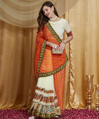 Riva enterprise women's designer kutchi embroidery georgette saree with blouse 1