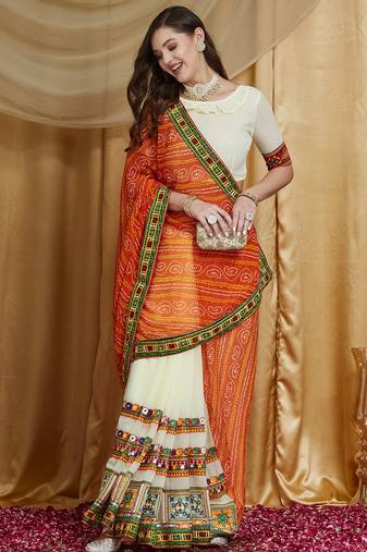 Riva enterprise women's designer kutchi embroidery georgette saree with blouse