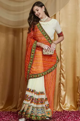Riva enterprise women's designer kutchi embroidery georgette saree with blouse
